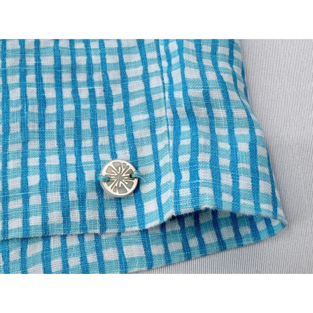 Lilly Pulitzer Linen Shorts Womens L Blue Gingham 010404 Elastic Waist - Picture 8 of 11